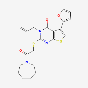 molecular formula C21H23N3O3S2 B2578777 2-{[2-(氮杂环己-1-基)-2-氧代乙基]硫代}-5-(呋喃-2-基)-3-(丙-2-烯-1-基)-3H,4H-噻吩并[2,3-d]嘧啶-4-酮 CAS No. 571156-96-2
