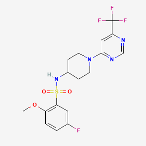 molecular formula C17H18F4N4O3S B2578791 5-fluoro-2-methoxy-N-(1-(6-(trifluoromethyl)pyrimidin-4-yl)piperidin-4-yl)benzenesulfonamide CAS No. 2034598-01-9