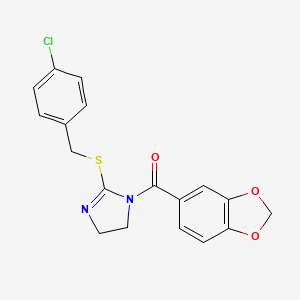 molecular formula C18H15ClN2O3S B2578801 benzo[d][1,3]dioxol-5-yl(2-((4-chlorobenzyl)thio)-4,5-dihydro-1H-imidazol-1-yl)methanone CAS No. 851801-65-5
