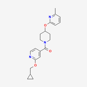 molecular formula C21H25N3O3 B2578806 (2-(Cyclopropylmethoxy)pyridin-4-yl)(4-((6-methylpyridin-2-yl)oxy)piperidin-1-yl)methanone CAS No. 2034494-32-9