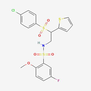 molecular formula C19H17ClFNO5S3 B2578824 N-(2-((4-氯苯基)磺酰基)-2-(噻吩-2-基)乙基)-5-氟-2-甲氧基苯磺酰胺 CAS No. 896346-01-3