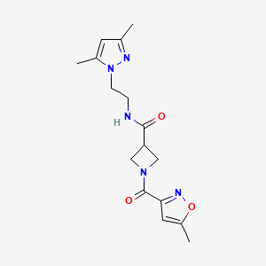 molecular formula C16H21N5O3 B2578826 N-(2-(3,5-二甲基-1H-吡唑-1-基)乙基)-1-(5-甲基异恶唑-3-羰基)氮杂环丁烷-3-甲酰胺 CAS No. 1351633-90-3