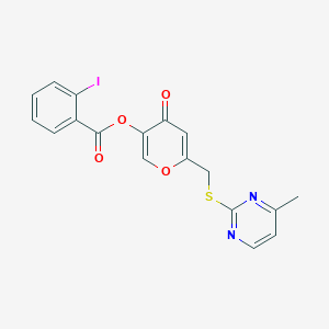 molecular formula C18H13IN2O4S B2578829 6-(((4-methylpyrimidin-2-yl)thio)methyl)-4-oxo-4H-pyran-3-yl 2-iodobenzoate CAS No. 877635-97-7