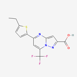 molecular formula C14H10F3N3O2S B2578858 5-(5-Ethylthiophen-2-yl)-7-(trifluoromethyl)pyrazolo[1,5-a]pyrimidine-2-carboxylic acid CAS No. 676624-08-1
