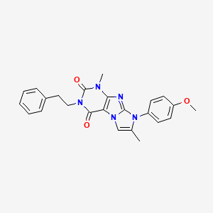 molecular formula C24H23N5O3 B2578863 8-(4-methoxyphenyl)-1,7-dimethyl-3-phenethyl-1H-imidazo[2,1-f]purine-2,4(3H,8H)-dione CAS No. 877644-04-7