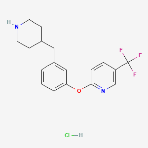 molecular formula C18H20ClF3N2O B2578875 2-(3-(Piperidin-4-ylmethyl)phenoxy)-5-(trifluoromethyl)pyridine hydrochloride CAS No. 1373029-08-3