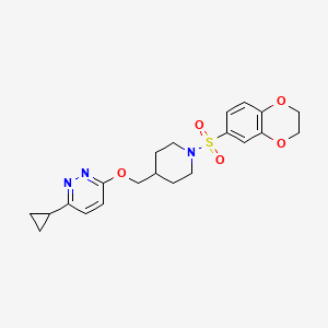molecular formula C21H25N3O5S B2578899 3-Cyclopropyl-6-{[1-(2,3-dihydro-1,4-benzodioxine-6-sulfonyl)piperidin-4-yl]methoxy}pyridazine CAS No. 2320857-20-1