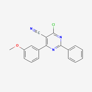 molecular formula C18H12ClN3O B2578906 4-Chloro-6-(3-methoxyphenyl)-2-phenyl-5-pyrimidinecarbonitrile CAS No. 338982-09-5
