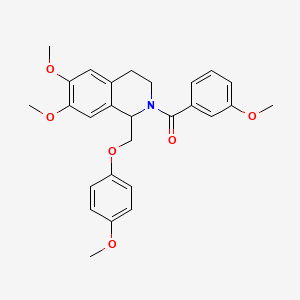 molecular formula C27H29NO6 B2578907 (6,7-dimethoxy-1-((4-methoxyphenoxy)methyl)-3,4-dihydroisoquinolin-2(1H)-yl)(3-methoxyphenyl)methanone CAS No. 486427-24-1