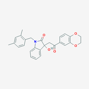 molecular formula C27H25NO5 B257891 3-[2-(2,3-dihydro-1,4-benzodioxin-6-yl)-2-oxoethyl]-1-(2,4-dimethylbenzyl)-3-hydroxy-1,3-dihydro-2H-indol-2-one 