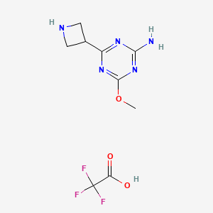 molecular formula C9H12F3N5O3 B2578911 4-(Azetidin-3-yl)-6-methoxy-1,3,5-triazin-2-amine;2,2,2-trifluoroacetic acid CAS No. 2580216-39-1