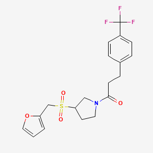 molecular formula C19H20F3NO4S B2578914 1-(3-((Furan-2-ylmethyl)sulfonyl)pyrrolidin-1-yl)-3-(4-(trifluoromethyl)phenyl)propan-1-one CAS No. 1795408-99-9