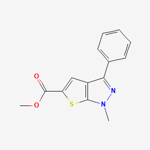 molecular formula C14H12N2O2S B2578920 methyl 1-methyl-3-phenyl-1H-thieno[2,3-c]pyrazole-5-carboxylate CAS No. 672951-51-8