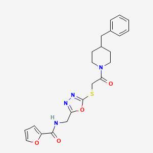 molecular formula C22H24N4O4S B2578929 N-((5-((2-(4-benzylpiperidin-1-yl)-2-oxoethyl)thio)-1,3,4-oxadiazol-2-yl)methyl)furan-2-carboxamide CAS No. 862826-56-0
