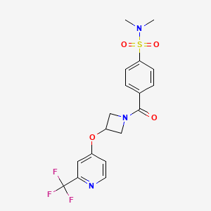 molecular formula C18H18F3N3O4S B2578938 N,N-Dimethyl-4-[3-[2-(trifluoromethyl)pyridin-4-yl]oxyazetidine-1-carbonyl]benzenesulfonamide CAS No. 2380185-40-8