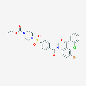 molecular formula C27H25BrClN3O6S B2578941 Ethyl 4-[4-[[4-bromo-2-(2-chlorobenzoyl)phenyl]carbamoyl]phenyl]sulfonylpiperazine-1-carboxylate CAS No. 477557-44-1