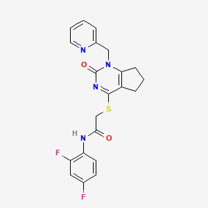 molecular formula C21H18F2N4O2S B2578944 N-(2,4-二氟苯基)-2-((2-氧代-1-(吡啶-2-基甲基)-2,5,6,7-四氢-1H-环戊[d]嘧啶-4-基)硫代)乙酰胺 CAS No. 900000-03-5