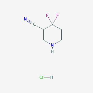 molecular formula C6H9ClF2N2 B2578945 4,4-Difluoropiperidine-3-carbonitrile hydrochloride CAS No. 2116938-91-9