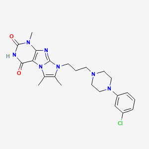molecular formula C23H28ClN7O2 B2578950 8-(3-(4-(3-chlorophenyl)piperazin-1-yl)propyl)-1,6,7-trimethyl-1H-imidazo[2,1-f]purine-2,4(3H,8H)-dione CAS No. 923687-42-7