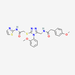 molecular formula C24H24N6O4S2 B2578962 2-(4-methoxyphenyl)-N-((4-(2-methoxyphenyl)-5-((2-oxo-2-(thiazol-2-ylamino)ethyl)thio)-4H-1,2,4-triazol-3-yl)methyl)acetamide CAS No. 309969-57-1
