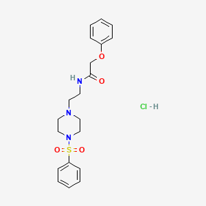 molecular formula C20H26ClN3O4S B2578965 2-phenoxy-N-(2-(4-(phenylsulfonyl)piperazin-1-yl)ethyl)acetamide hydrochloride CAS No. 1330335-52-8