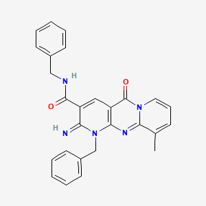 molecular formula C27H23N5O2 B2578971 [2-imino-10-methyl-5-oxo-1-benzyl(1,6-dihydropyridino[2,3-d]pyridino[1,2-a]pyr imidin-3-yl)]-N-benzylcarboxamide CAS No. 615273-30-8