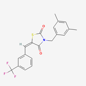 molecular formula C20H16F3NO2S B2578977 (5E)-3-[(3,5-dimethylphenyl)methyl]-5-{[3-(trifluoromethyl)phenyl]methylidene}-1,3-thiazolidine-2,4-dione CAS No. 866152-70-7
