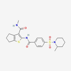 molecular formula C22H27N3O4S2 B2578990 N-甲基-2-(4-((2-甲基哌啶-1-基)磺酰基)苯甲酰胺)-5,6-二氢-4H-环戊[b]噻吩-3-甲酰胺 CAS No. 893098-17-4