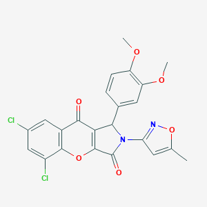 molecular formula C23H16Cl2N2O6 B257900 5,7-Dichloro-1-(3,4-dimethoxyphenyl)-2-(5-methyl-3-isoxazolyl)-1,2-dihydrochromeno[2,3-c]pyrrole-3,9-dione 