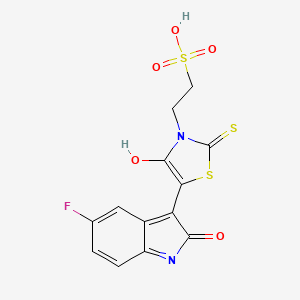 molecular formula C13H9FN2O5S3 B2579010 (Z)-2-(5-(5-fluoro-2-oxoindolin-3-ylidene)-4-oxo-2-thioxothiazolidin-3-yl)ethanesulfonic acid CAS No. 868142-47-6