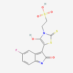 molecular formula C13H9FN2O5S3 B2579010 (Z)-2-(5-(5-Fluor-2-oxoindolin-3-yliden)-4-oxo-2-thioxothiazolidin-3-yl)ethansulfonsäure CAS No. 868142-47-6