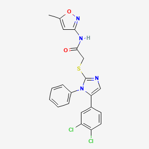 molecular formula C21H16Cl2N4O2S B2579011 2-((5-(3,4-dichlorophenyl)-1-phenyl-1H-imidazol-2-yl)thio)-N-(5-methylisoxazol-3-yl)acetamide CAS No. 1206988-92-2