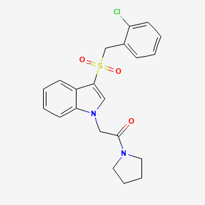 molecular formula C21H21ClN2O3S B2579016 3-[(2-chlorobenzyl)sulfonyl]-1-(2-oxo-2-pyrrolidin-1-ylethyl)-1H-indole CAS No. 878057-79-5