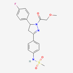 molecular formula C19H20FN3O4S B2579022 N-{4-[5-(4-fluorophenyl)-1-(2-methoxyacetyl)-4,5-dihydro-1H-pyrazol-3-yl]phenyl}methanesulfonamide CAS No. 851717-63-0