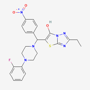 molecular formula C23H23FN6O3S B2579029 2-Ethyl-5-((4-(2-fluorophenyl)piperazin-1-yl)(4-nitrophenyl)methyl)thiazolo[3,2-b][1,2,4]triazol-6-ol CAS No. 898367-88-9