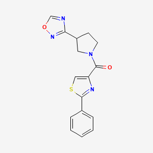 molecular formula C16H14N4O2S B2579044 (3-(1,2,4-Oxadiazol-3-yl)pyrrolidin-1-yl)(2-phenylthiazol-4-yl)methanone CAS No. 2034409-78-2