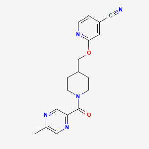 molecular formula C18H19N5O2 B2579054 2-[[1-(5-Methylpyrazine-2-carbonyl)piperidin-4-yl]methoxy]pyridine-4-carbonitrile CAS No. 2379951-36-5