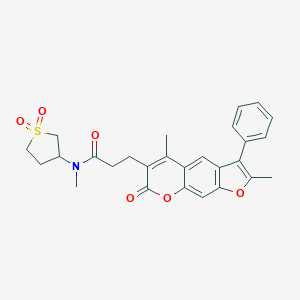 molecular formula C27H27NO6S B257908 3-(2,5-dimethyl-7-oxo-3-phenyl-7H-furo[3,2-g]chromen-6-yl)-N-(1,1-dioxidotetrahydro-3-thienyl)-N-methylpropanamide 
