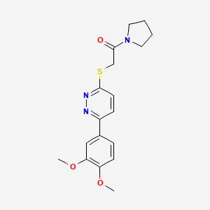 molecular formula C18H21N3O3S B2579131 2-[[6-(3,4-Dimethoxyphenyl)-3-pyridazinyl]thio]-1-(1-pyrrolidinyl)ethanone CAS No. 626222-82-0