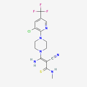 molecular formula C15H16ClF3N6S B2579145 3-氨基-3-(4-(3-氯-5-(三氟甲基)-2-吡啶基)哌嗪基)-2-氰基-N-甲基-2-丙烯硫代酰胺 CAS No. 338422-38-1