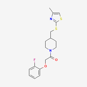 molecular formula C18H21FN2O2S2 B2579152 2-(2-氟苯氧基)-1-(4-(((4-甲基噻唑-2-基)硫代)甲基)哌啶-1-基)乙酮 CAS No. 1421482-63-4