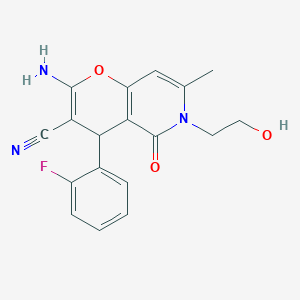 molecular formula C18H16FN3O3 B2579158 2-amino-4-(2-fluorophenyl)-6-(2-hydroxyethyl)-7-methyl-5-oxo-5,6-dihydro-4H-pyrano[3,2-c]pyridine-3-carbonitrile CAS No. 884216-06-2