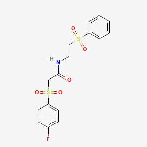 molecular formula C16H16FNO5S2 B2579162 2-[(4-fluorophenyl)sulfonyl]-N-[2-(phenylsulfonyl)ethyl]acetamide CAS No. 337923-51-0
