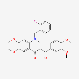 molecular formula C27H22FNO6 B2579170 8-(3,4-二甲氧基苯甲酰)-6-[(2-氟苯基)甲基]-2,3-二氢-[1,4]二氧杂环[2,3-g]喹啉-9-酮 CAS No. 866808-19-7
