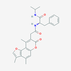 molecular formula C28H30N2O5 B257921 N-isopropyl-3-phenyl-2-{[(3,4,9-trimethyl-7-oxo-7H-furo[2,3-f]chromen-8-yl)acetyl]amino}propanamide 