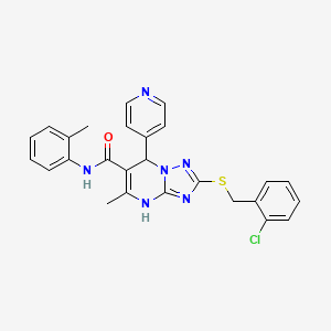 molecular formula C26H23ClN6OS B2579212 2-((2-chlorobenzyl)thio)-5-methyl-7-(pyridin-4-yl)-N-(o-tolyl)-4,7-dihydro-[1,2,4]triazolo[1,5-a]pyrimidine-6-carboxamide CAS No. 536992-16-2
