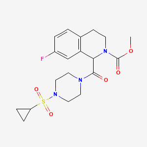 molecular formula C19H24FN3O5S B2579214 甲基1-(4-(环丙基磺酰基)哌嗪-1-羰基)-7-氟-3,4-二氢异喹啉-2(1H)-羧酸酯 CAS No. 1396561-01-5