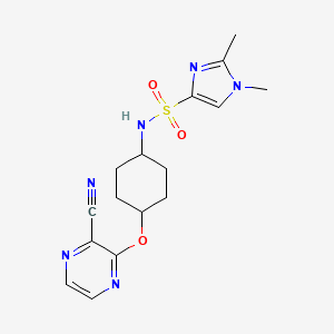 molecular formula C16H20N6O3S B2579220 N-((1r,4r)-4-((3-cyanopyrazin-2-yl)oxy)cyclohexyl)-1,2-dimethyl-1H-imidazole-4-sulfonamide CAS No. 2034452-53-2