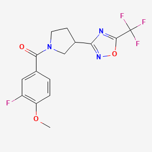 molecular formula C15H13F4N3O3 B2579237 （3-氟-4-甲氧基苯基）（3-（5-（三氟甲基）-1,2,4-恶二唑-3-基）吡咯烷-1-基）甲酮 CAS No. 2034352-61-7
