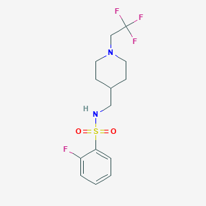 molecular formula C14H18F4N2O2S B2579275 2-Fluoro-N-[[1-(2,2,2-trifluoroethyl)piperidin-4-yl]methyl]benzenesulfonamide CAS No. 2309570-64-5